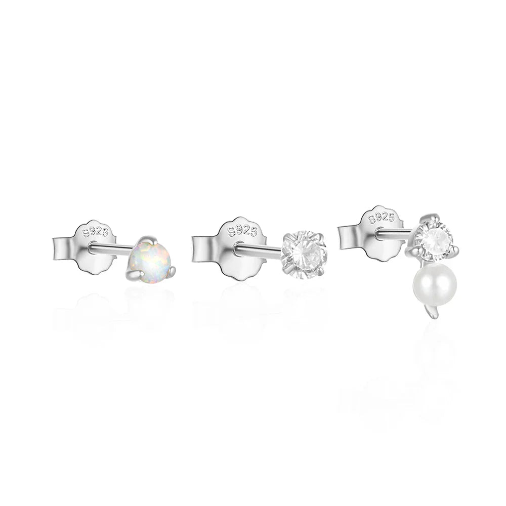 925 Sterling Silver 3pcs/set Cute Chians Stud Earrings Set Fashion Zircon Crystal Women Girls Gift Fine Jewelry Set