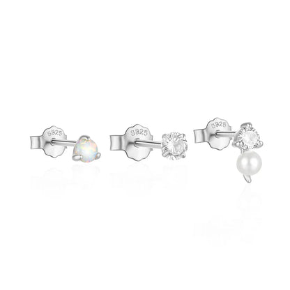 925 Sterling Silver 3pcs/set Cute Chians Stud Earrings Set Fashion Zircon Crystal Women Girls Gift Fine Jewelry Set