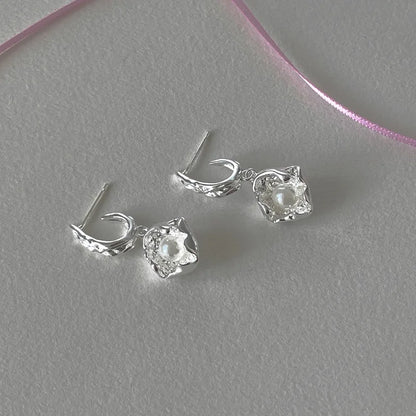 New 925 Sterling Silver Hoop Earrings Pearl Droplet Irregular Vintage Punk For Women Girl Gift Jewelry Dropshipping Wholesale