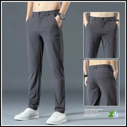 Men Summer Thin Casual Pants Trendy Fashion Classic Solid Color Versatile Straight Trousers Breathable Daily Outdoor Streetwear