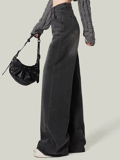 Woman High Waist Jeans Lady Slim Fit Loose Denim Wide Leg Pants