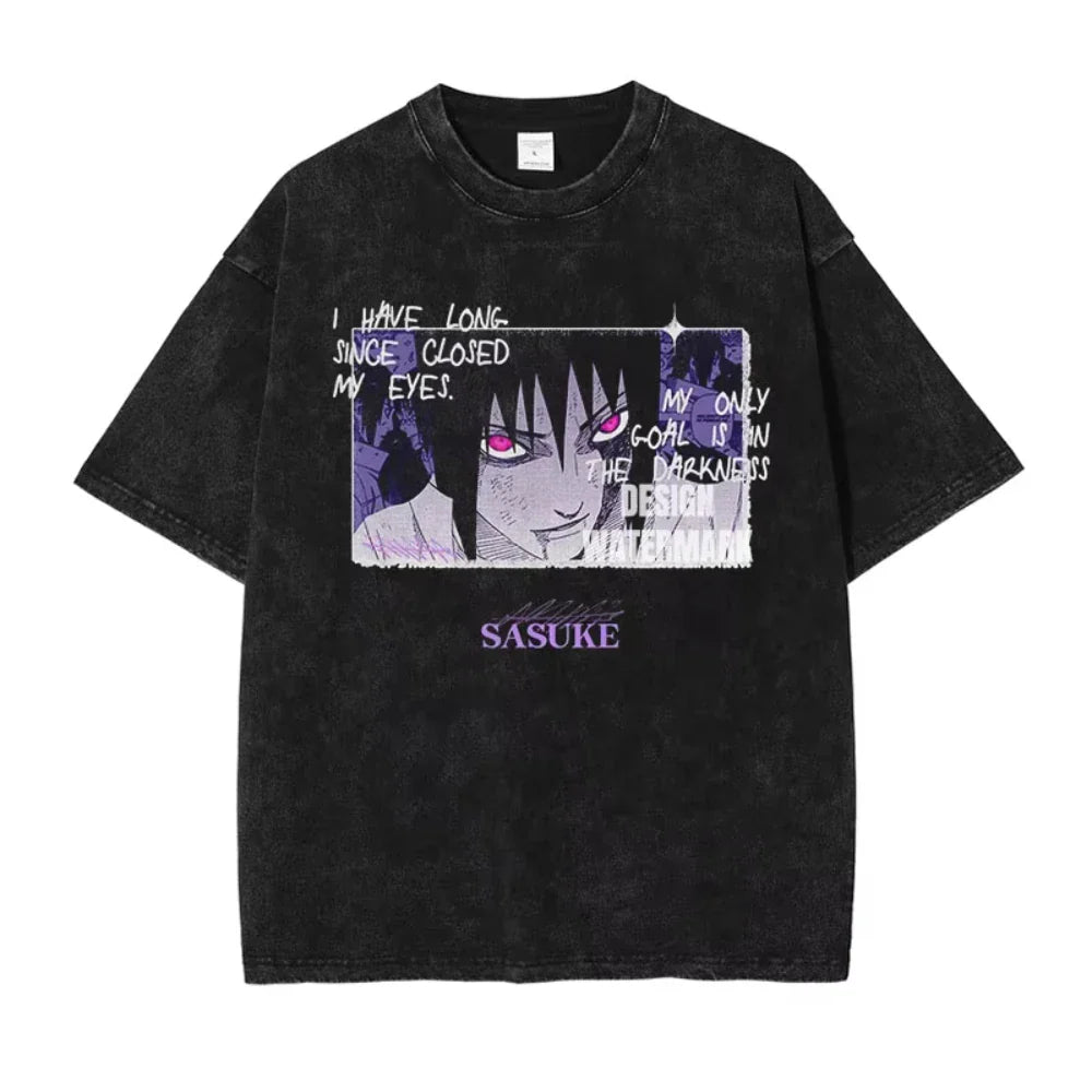 T-shirts Vintage Washed Uchiha Itachi Printed T Shirt Oversize Streetwear Manga Kakashi Minato Obito Tops Tees Man Women