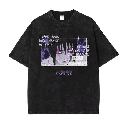 T-shirts Vintage Washed Uchiha Itachi Printed T Shirt Oversize Streetwear Manga Kakashi Minato Obito Tops Tees Man Women