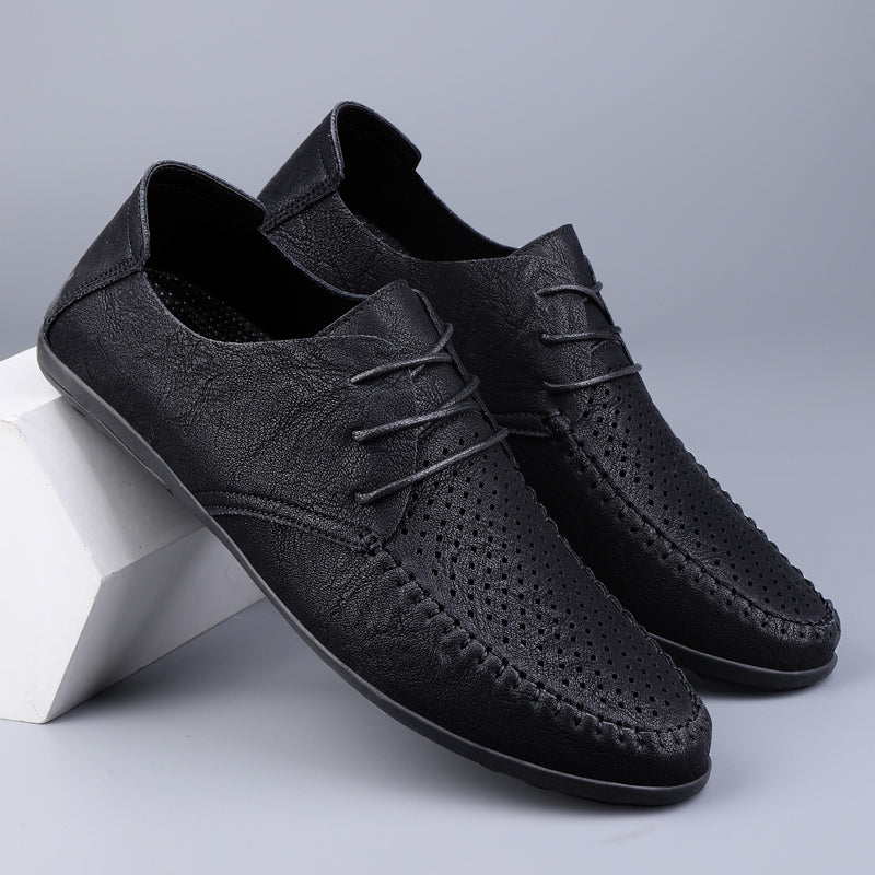 Summer Hollow Out Leather Shoes Men Luxury Italian Men Casual Handmade Moccasins Designer Breathable Boat Shoes