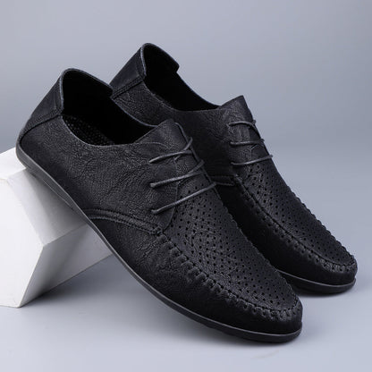 Summer Hollow Out Leather Shoes Men Luxury Italian Men Casual Handmade Moccasins Designer Breathable Boat Shoes
