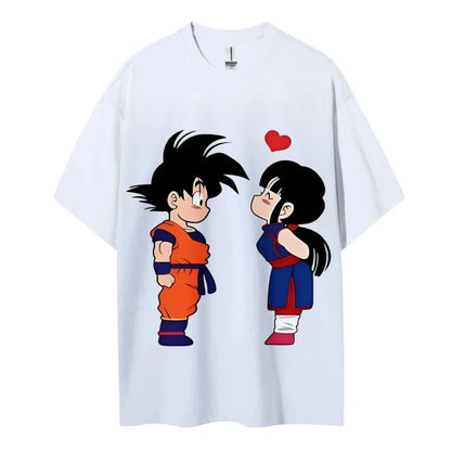 Cute Couple Print Oversized Crew Neck T-Shirt 100% Cotton Casual Tops for Men Women Kids