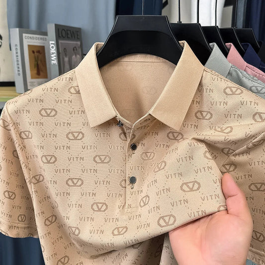 Luxury fashion brand trend printed short sleeve polo shirt men's summer new personality comfort breathable casual lapel T-shirt