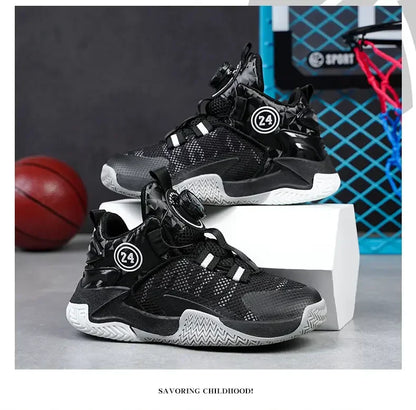 Boys Girls Quick Twist Lace Basketball Shoes Wear Resistant Comfortable Outdoor Athletic Footwear