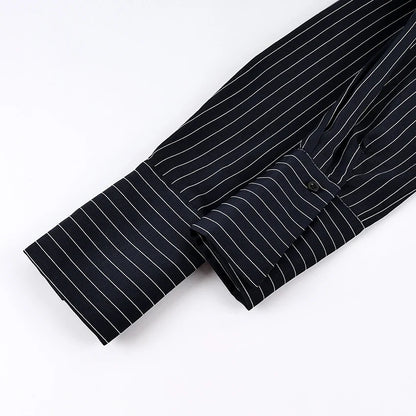 Elegant High Waist Stripe Shirt Dress Women 2025 Street Chic Long Sleeve Slim Dresses Female Office Single Breasted  Dress