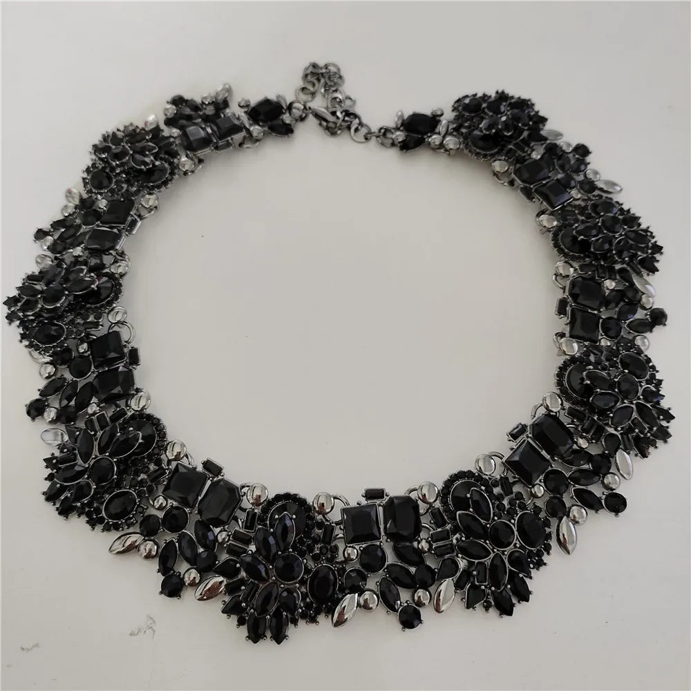 2025 New Fashion Crystal Rhinestones Large Collar Choker Necklace Earrings Women Jewelry Sets Indian Statement Wedding Necklace