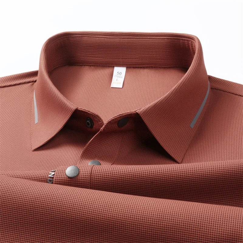 Men's Seamless Knit Polo Shirt - Summer Short Sleeve, Stretch Polyamide Spandex Blend Business Casual T-shirt