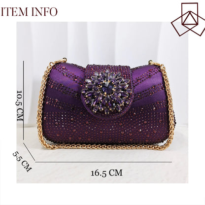 2026 Elegant Purple Color Women's Heels Shoes Bag Set Rhinestone Embellished Designer HAND CRAFTED UPPER Shoes for Special Event