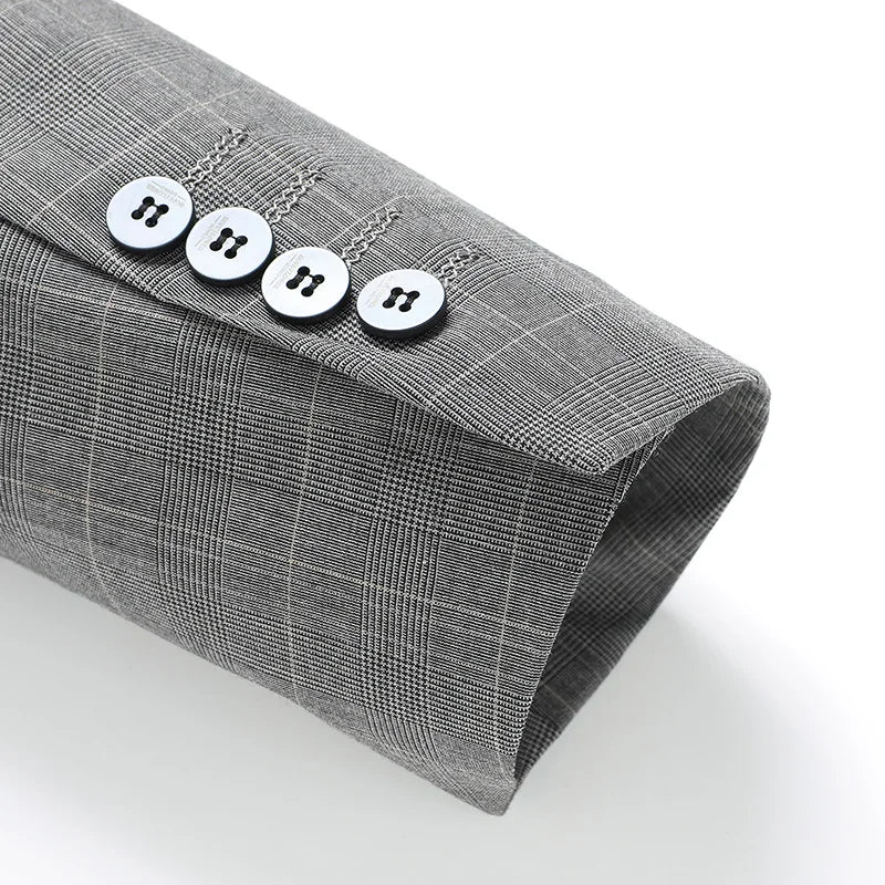 Suits (blazer+ Pants) Men Fashion Business Casual Solid Color Korean Version Slim-fit Plaid Gentleman Wedding Work S-5XL
