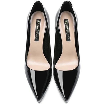 Women Pumps Brand 10CM 12CM Thin High Heels Black PU Slip On Pointed Toe Dress Office Career Party Wedding Waterproof Lady shoes