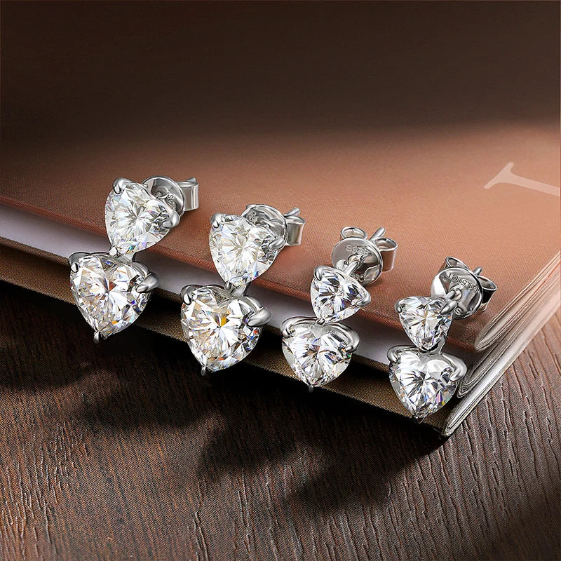 Heart Cut Moissanite Drop Earrings for Women GRA Certified Lab Gemstone s925 Sterling Silver Plated White Gold Earring