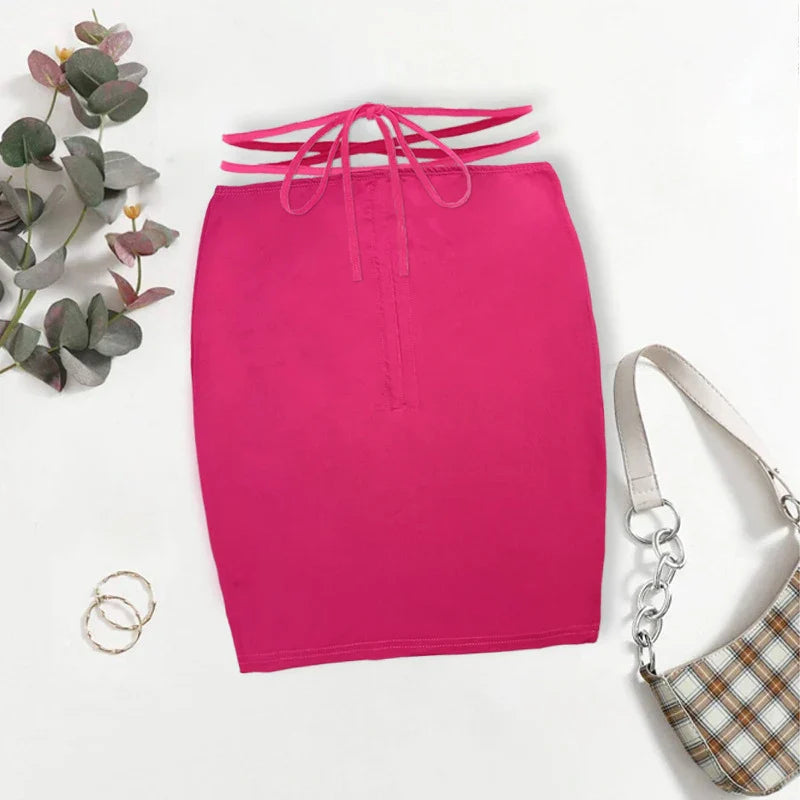 2026New Summer Women's ClothinginsHot girl high-waisted bodycon skirt European and American drawstring tie-up mini skirt