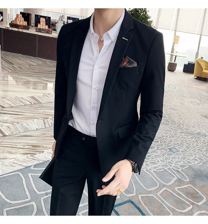 S-7XL Jacket + Pants / Luxurious High -end Brand Solid Color Men's Casual Business Slim Suit Two -piece Suit Groom Wedding Suit