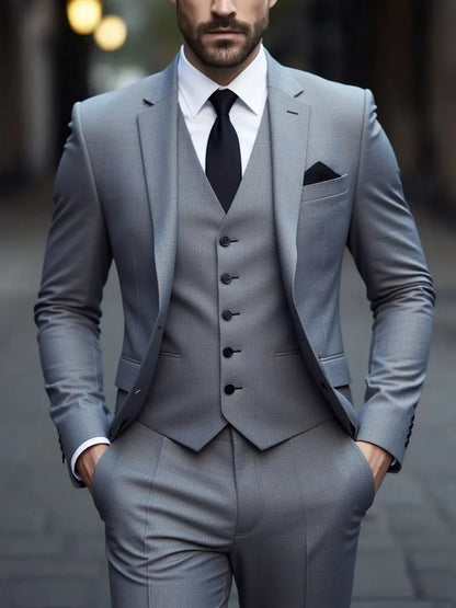 Men's Three-Piece White Suit, Anti-Wrinkle, No-Iron, Anti-Stick Fur Business Formal Suit, Four-Season Workplace Work Clothing Dr