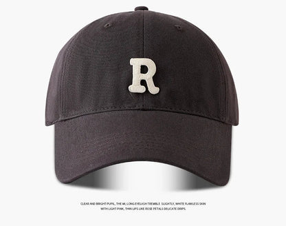 Large Head Circumference Baseball Cap Men's and Women's Dome Hat Soft Top Cap 60/65cm Sun Protection  Letter R Hat Adult Caps