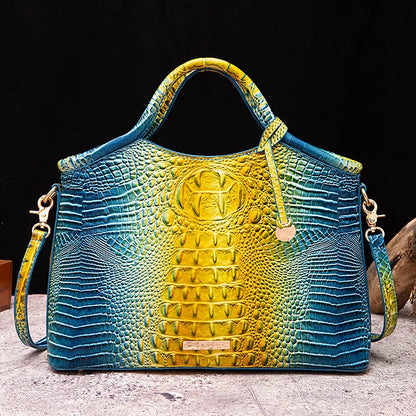 crocodile pattern colorful solid color high-end retro women's handbag