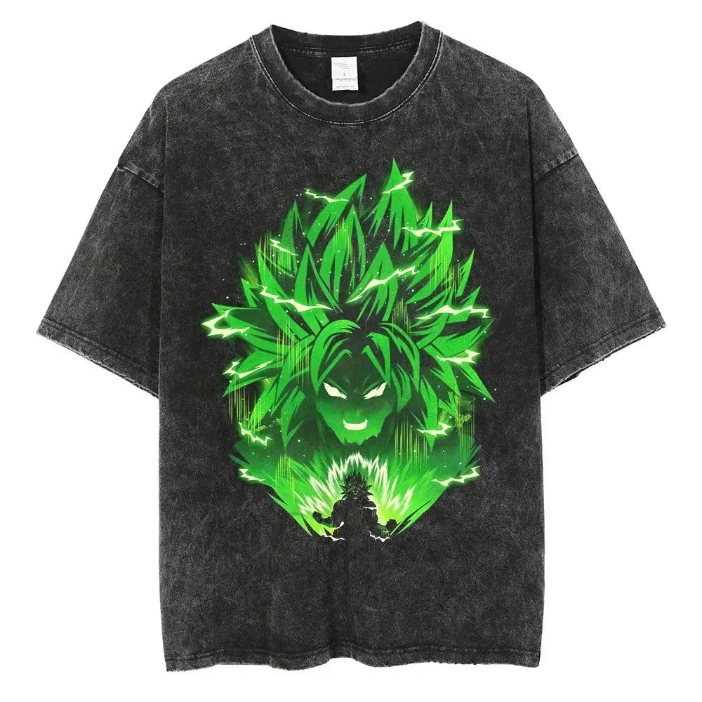 Anime Dragon Ball Z Vegeta Vintage Wash T-Shirt Short Sleeve Loose Sports Fitness T-Shirt Men's Harajuku Clothing Dragon Ball