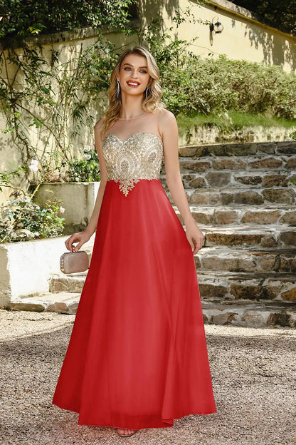 A-line Sweetheart Lace Christmas Party Dress Elegant Backless Long  Chiffon Beaded Evening Dresses Formal Prom Wedding Party Gow