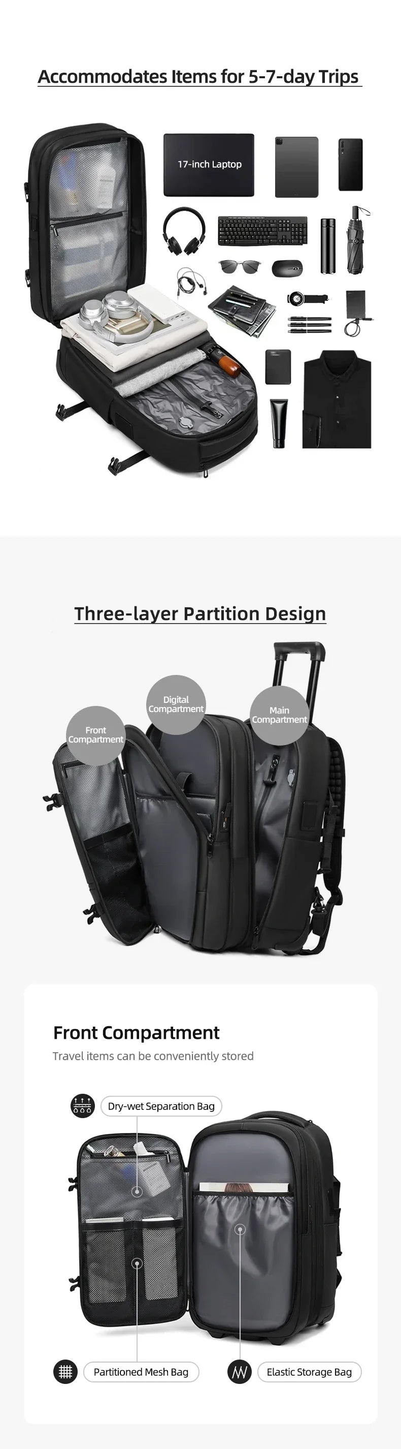 Travel Trolley vacuum compression business backpacks pump for Man Wheeled backpack On wheels luggage Rolling Bags For Boardable