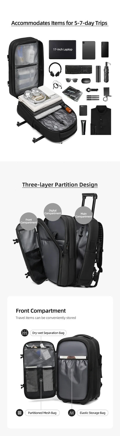 Travel Trolley vacuum compression business backpacks pump for Man Wheeled backpack On wheels luggage Rolling Bags For Boardable