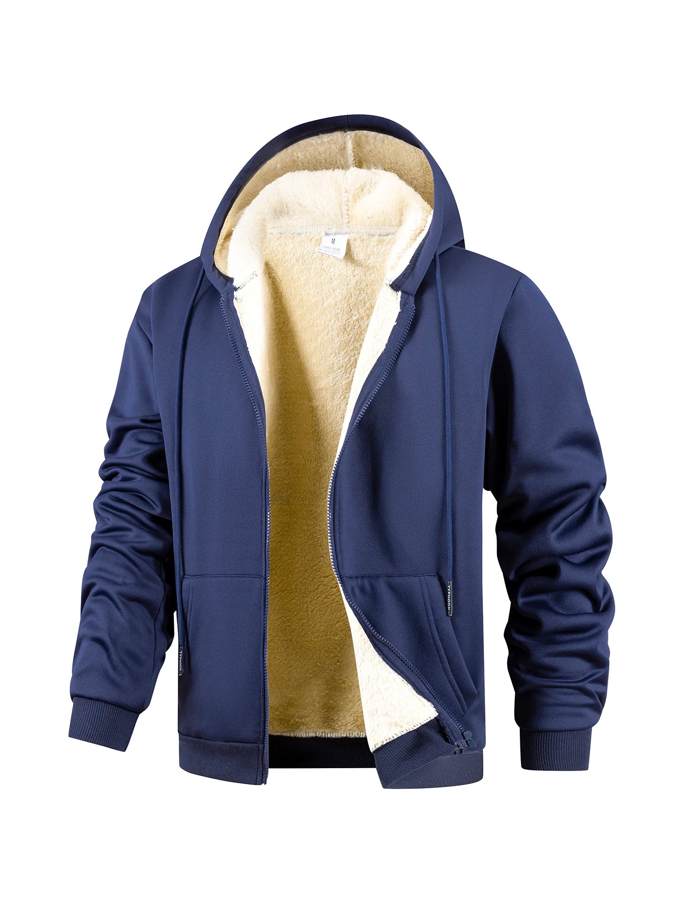 Winter Thick Fleece Zipper Hoodies Thicken Warm Jackets Long Sleeve Sweatshirts Casual Sports Fleece Black Coats Hooded Men Coat