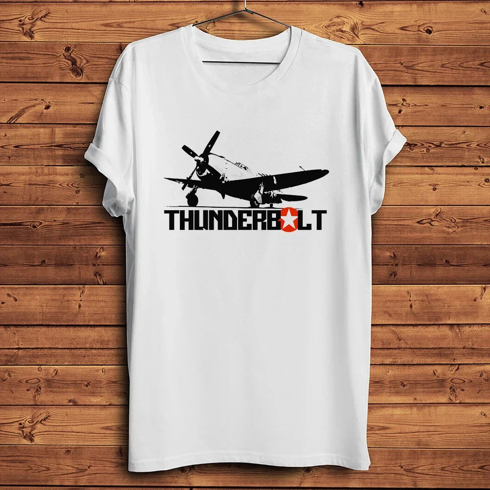 Retro USA Flag P-47 Thunderbolt Aircraft Unisex Tshirt,New White Casual Short Sleeve Tee,Warbird P47 T Shirt Men