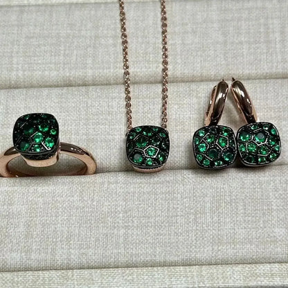 10.6mm Honeycomb Style Jewelry Set For Women Ring Earrings Necklace Rose Gold Candy Crystal Bijoux Gift
