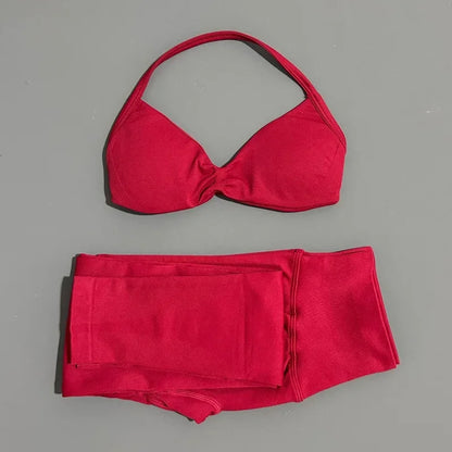 2 Piece Sports Set Women Yoga Backless Halter Bra High Waist Scrunch Seamless Pants Sport Suit Gym Sportswear Workout Set