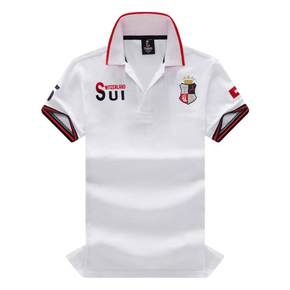 New Swiss polo shirts men short sleeved polo collars fashionable casual sporty high-end pure cotton micro elastic embroidery