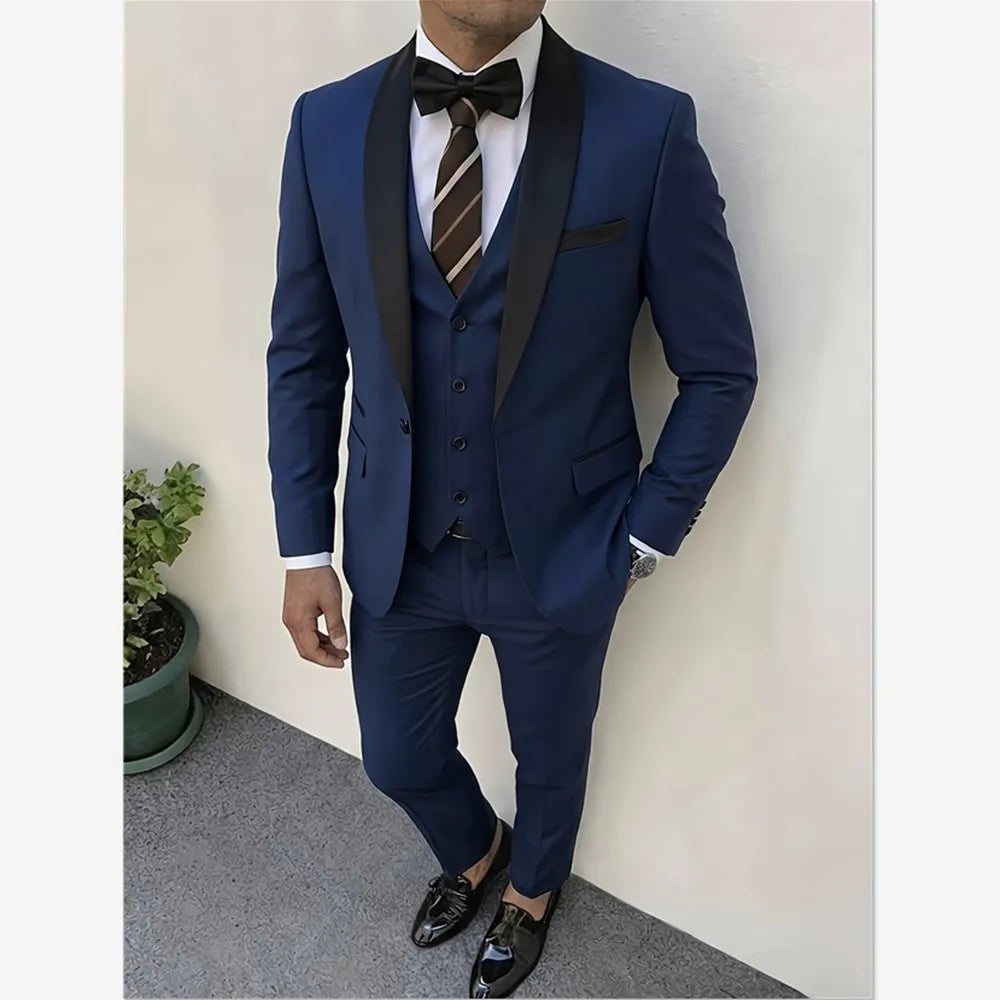 3pcs Men'S Slim Fit Groomsmen Suit | Purple Jacket, Vest, Pants with Non-Stretch Fabric and Color Block Pattern