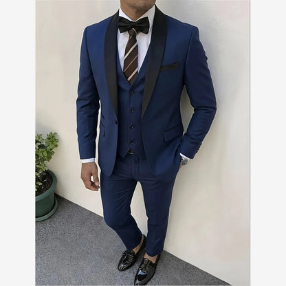 3pcs Men'S Slim Fit Groomsmen Suit | Purple Jacket, Vest, Pants with Non-Stretch Fabric and Color Block Pattern