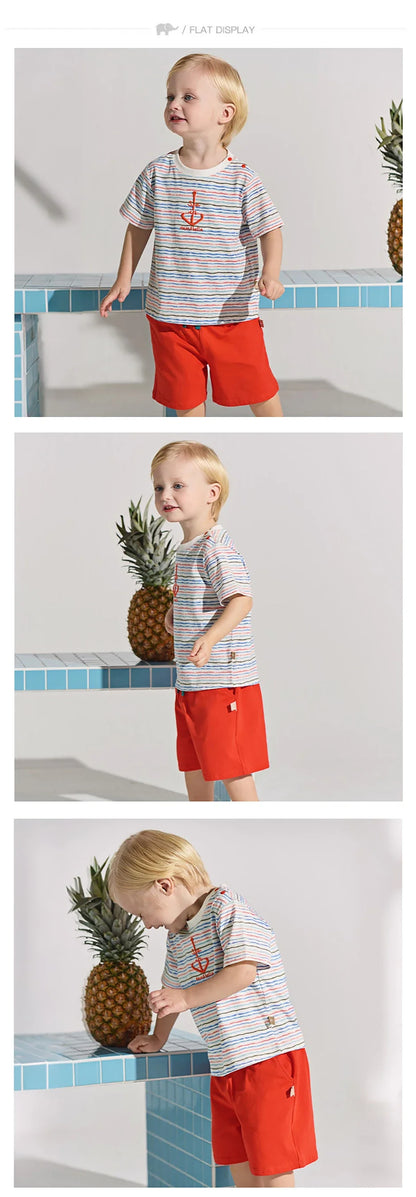 Boys Summer T-shirt 2PCS Set Childern Short Sleeve Top+Shorts Suits Kids Clothing Casual Trousers Pullover DB2262036