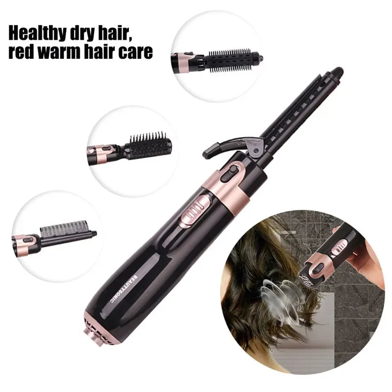 Multi-functional salon hot air hair dryer brush set, hair curler comb, interchangeable brush head, automatic hair curler