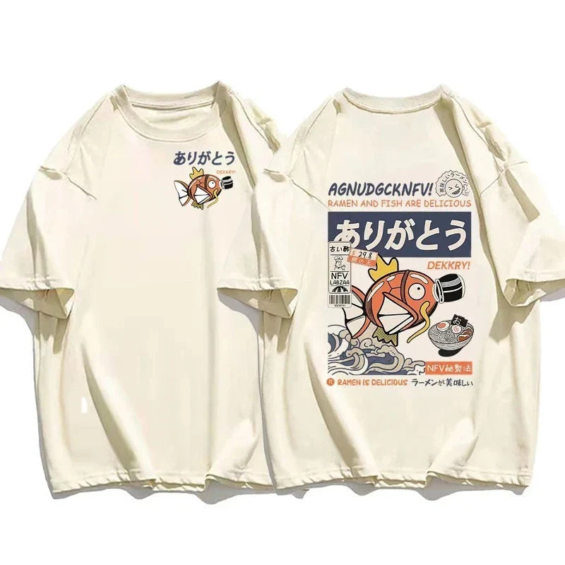 Short-sleeved T-shirt Magikarp Noodles Men's and Women's Summer Loose and Breathable Parent-child Top Clothing