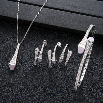 NEW Famous Brand Waterdrop Necklace Bracelet Ring Earrings For Women Wedding Party Cubic Zircon Dubai Bridal Jewelry Set HXS001