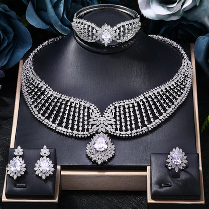 2023 New Dubai 4-Piece Jewelry Set Angel Design Bride Necklace Earring Set AAA Cubic Zirconia Women's Wedding Accessories