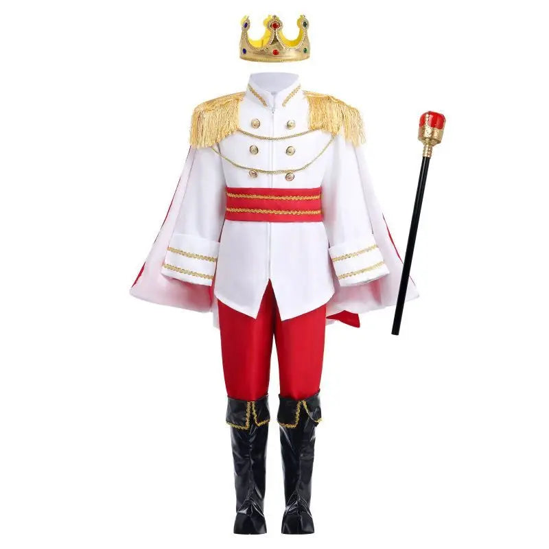 7 Pieces Boys King Carnival Costume Medieval Royal Prince Full Set Outfits for Halloween Birthday Party Fancy Dress Up