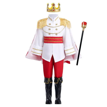 7 Pieces Boys King Carnival Costume Medieval Royal Prince Full Set Outfits for Halloween Birthday Party Fancy Dress Up