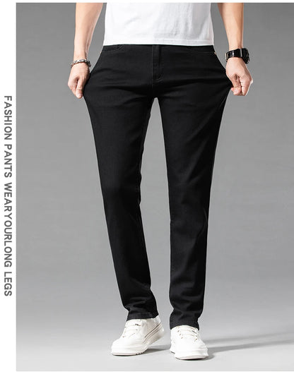 2026 Men White Jeans Fashion Casual Classic Style Slim Fit Soft Trousers Male Brand Advanced Stretch Pants