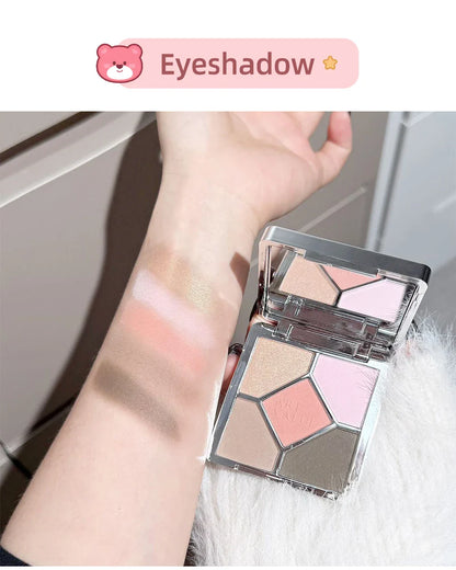 7PCs Multipurpose Makeup Sets Include 3 Matte Lip Mud,1 Pressed Powder,1 Blush,1 Eyes Palette And Necklace Cosmetics