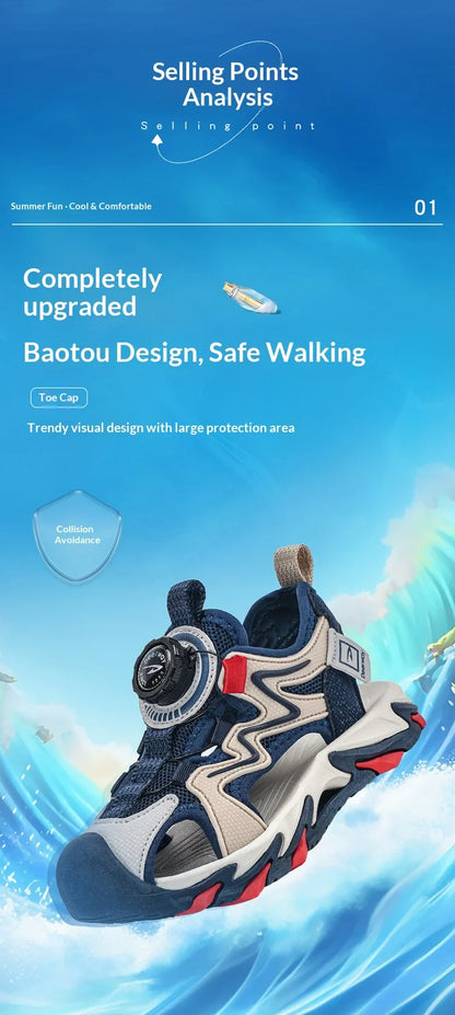 A pair of children's closed-toe sandals with quick-lock closure non-slip thick sole for daily and outdoor use DEH-D2508