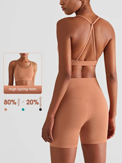 2024 New Yoga Shorts Sets Shockproof Vest High Waist Shorts Breathable Women's Tight Fitting Sports Yoga Sexy Crop Top Gym Set