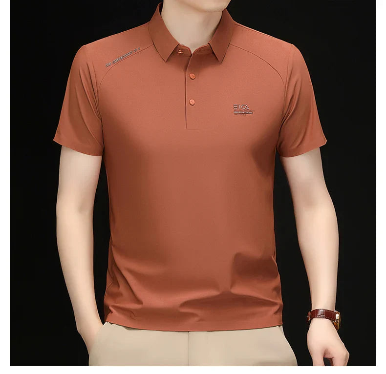 High quality ice silk short sleeve polo shirt cool breathable fashion brand letter printed summer casual men's lapel T-shirt