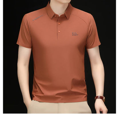 High quality ice silk short sleeve polo shirt cool breathable fashion brand letter printed summer casual men's lapel T-shirt