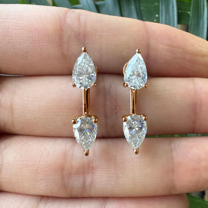 4cttw Pear Cut Moissanite Stud Earrings 925 Sterling Silver Sparkly Waterdrop Diamond Ear Jacket Earring for Women Jewelry Gift