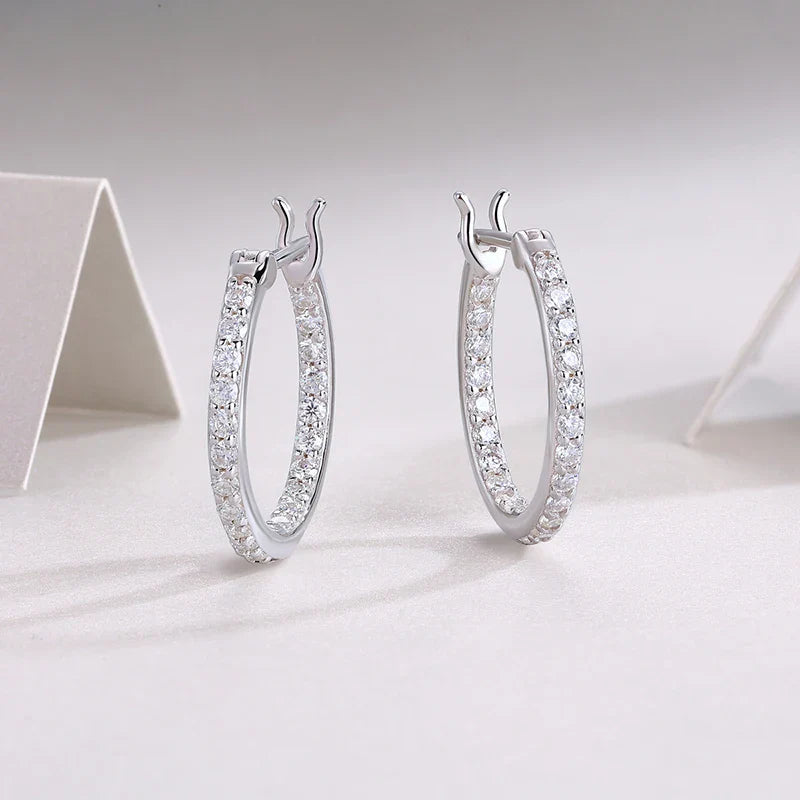 1.7mm D Color Moissanite Hoop Earring for Women Full Diamond 925 Sterling Silver Jewelry Christmas Gift with Certificate